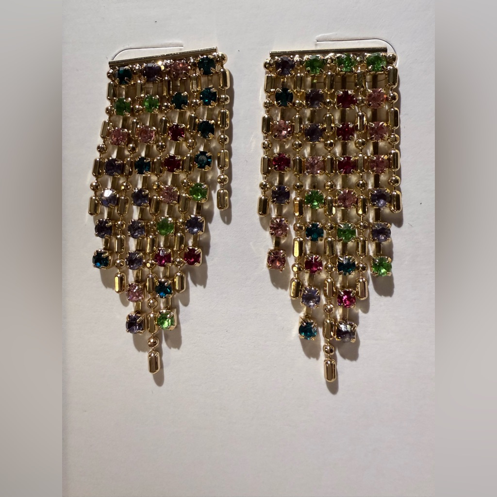 Isaac Mizrahi New York Gold Waterfall Earrings With Multicolored Stones